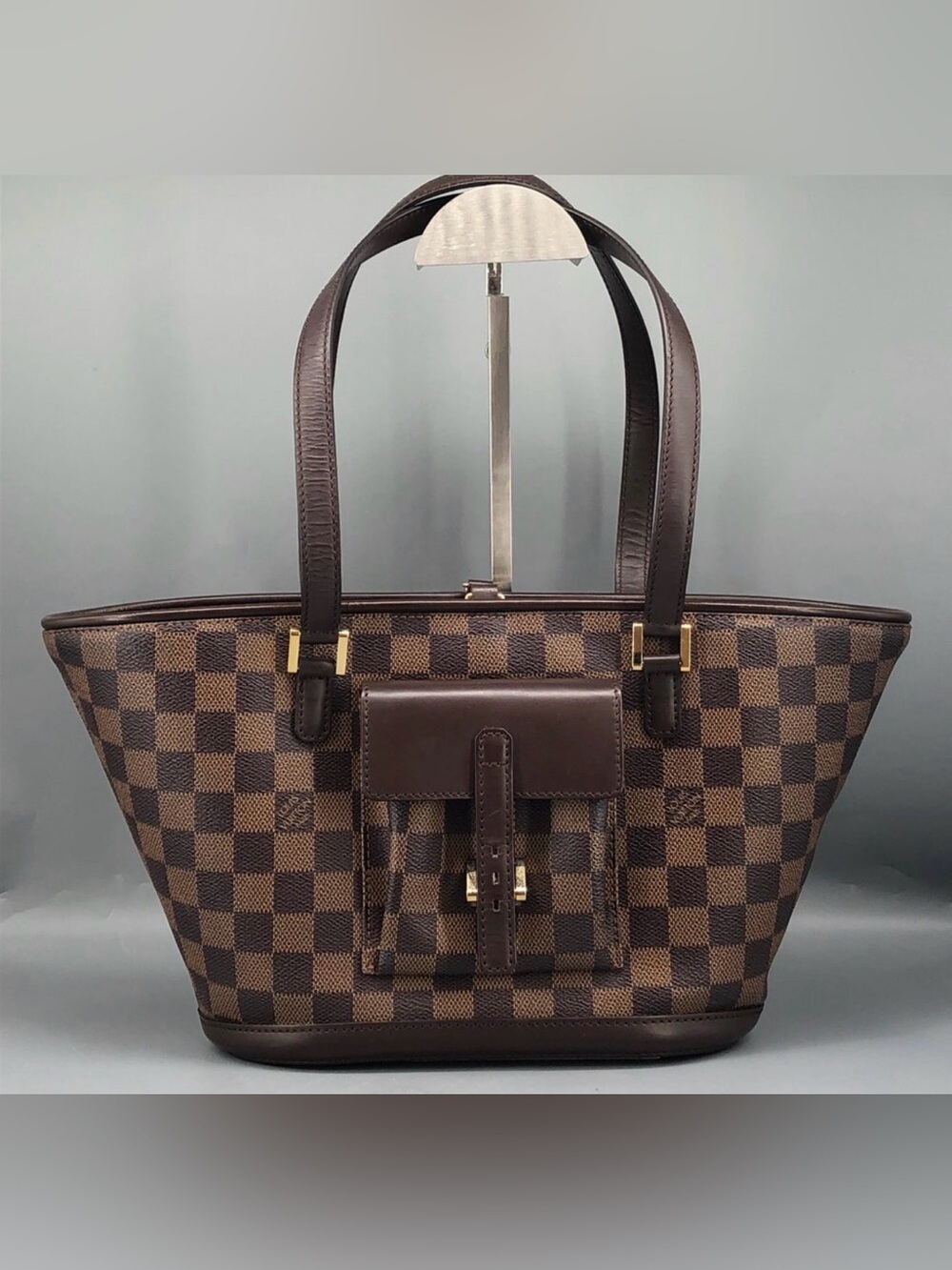 Louis Vuitton Manosque PM Damier Ebene Tote Bag Brown Authentic Made in France